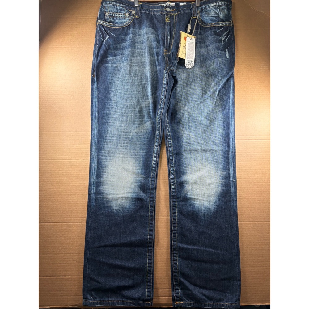 Akademiks Jeans Mens 42 Blue Tailored Slim Fit Dark Wash Distressed Denim NWT
